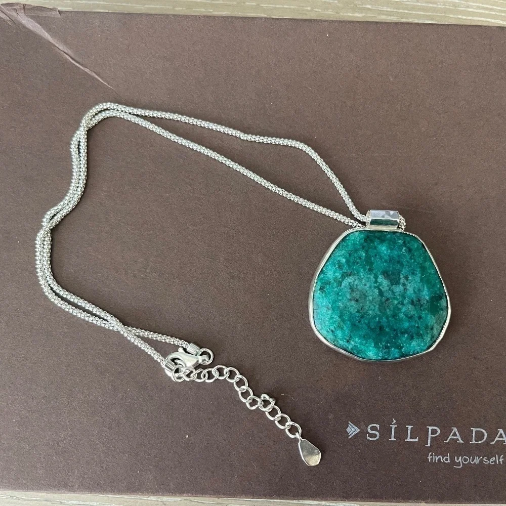Silpada Silver Reversible Shell Turquoise Necklace -18 inch - Picture 1 of 6